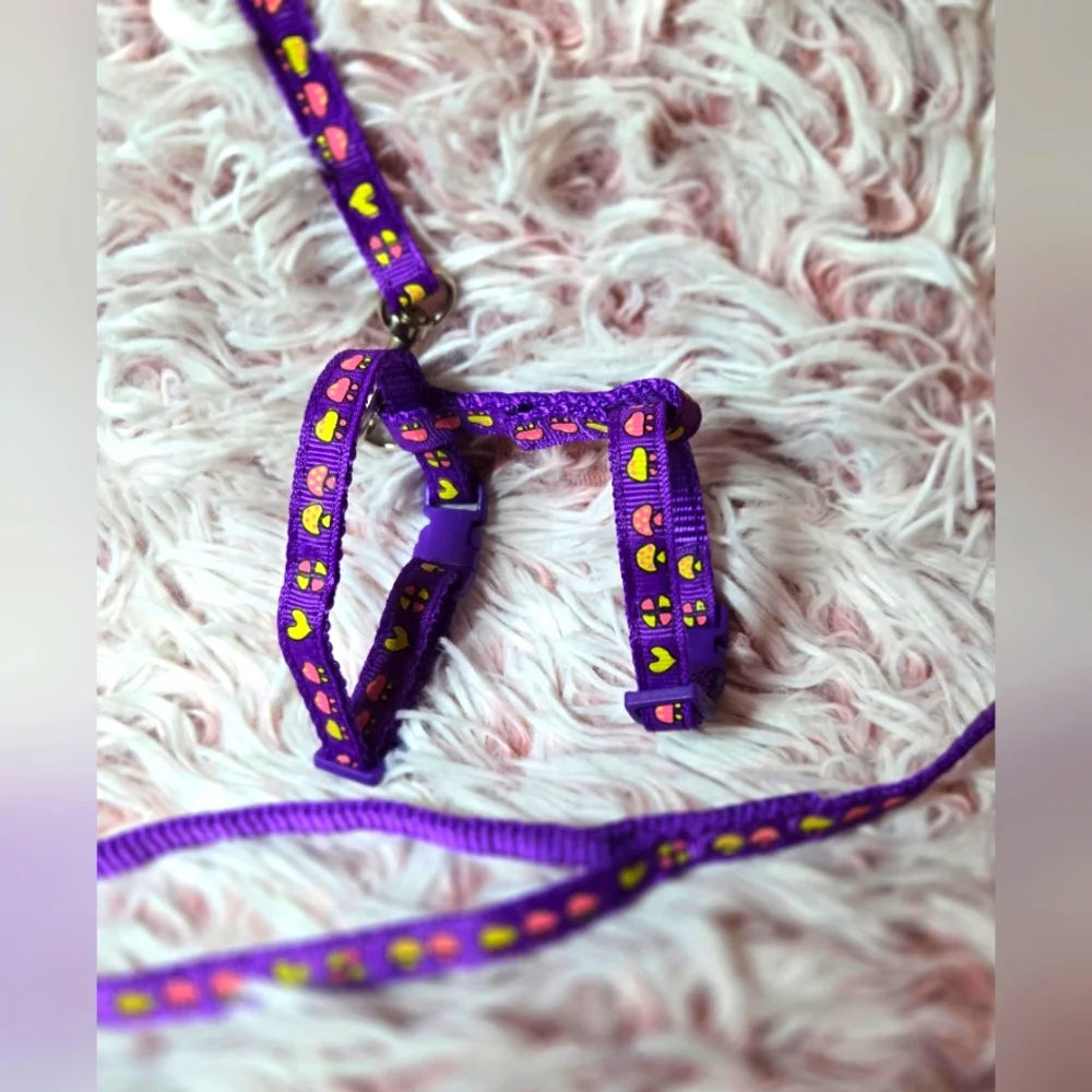 Purple Cat Harness, Traction Rope Set, Cartoon Graphic, Adjustable Collar